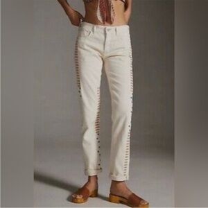 ANTHROPOLOGIE Pilcro embroidered ivory slim Boyfriend Jeans Size 27